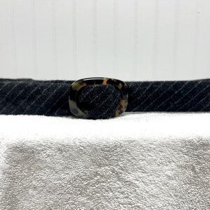 J Crew Dark Striped Gray Wool Adjustable Belt with Lucite Buckle - Size S/M